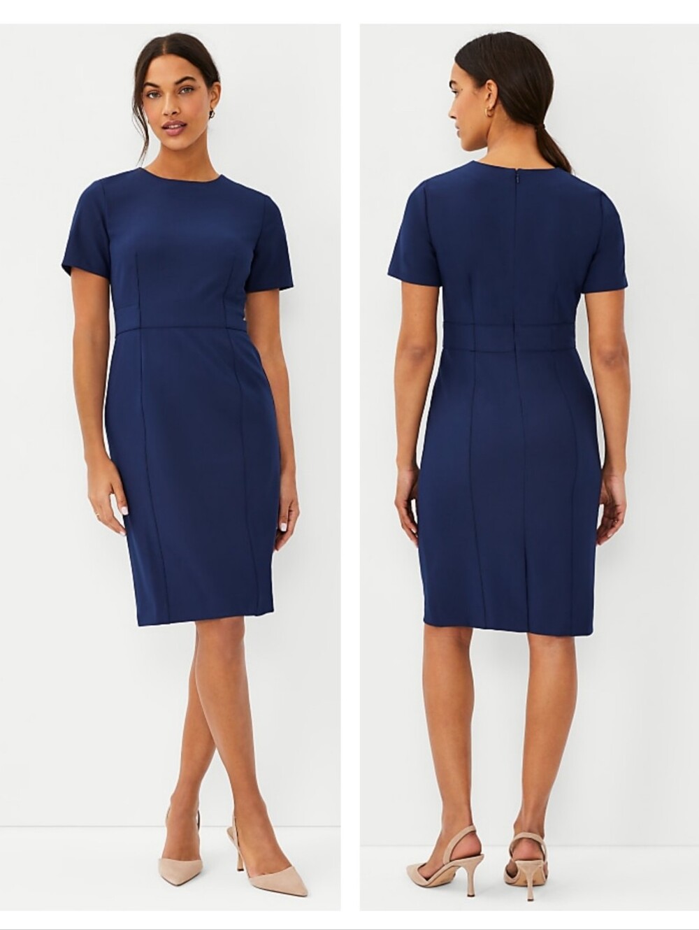 Ann Taylor Petite Short Sleeve Sheath Dress in Bi-Stretch Curvy Fit Size 16P